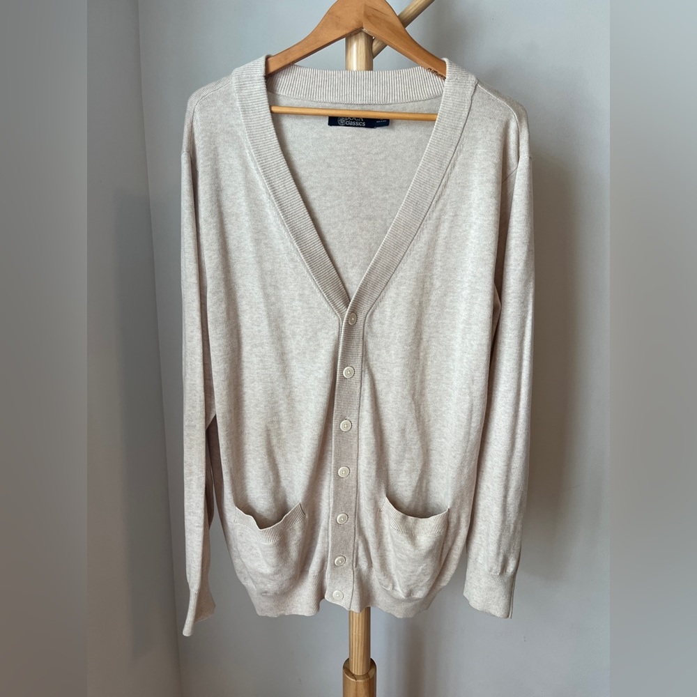 Boca Classic Men’s V Neck Long Sleeve Cardigan Tan Button Front POCKET Size XL